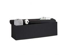 Relaxdays Faltbare Sitzbank XXL, Sitzcube mit Stauraum, Sitzwürfel aus Leinen, mit Deckel, HBT 38 x 114 x 38 cm, schwarz