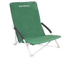 SONGMICS Strandstuhl, klappbarer Campingstuhl, Klappstuhl mit Tragetasche, bis 150 kg belastbar, aus robustem Oxford-Gewebe, für Angeln, Garten und Camping, grün GCB61GV1
