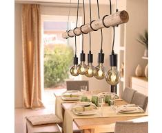 LHG Pendel-Leuchte Deckenleuchte Echtholz inklusive 5x E27 LED Leuchtmittel warmweiß, rustikale Landhaus Leuchte, Ast-Lampe Hänge-Lampe 5-flammig