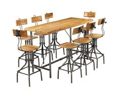 Festnight- 9-TLG. Massivholz Essgruppe mit 8 Barstühle | Esstisch Stuhl Set Teakholz | Tischgruppe Esstischgruppe Sitzgruppe Esszimmergarnitur Bar-Set | Tisch mit 8 Stühle