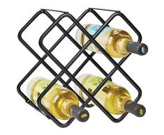 mDesign Wein- und Flaschenregal – schönes Weinregal mit drei Ebenen aus Metall für bis zu fünf Flaschen – freistehendes Regal für Weinflaschen oder andere Getränke – schwarz