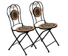 Deuba Mosaikstühle Terrakotta 2er Set Klappbar Sitzhöhe 45cm Metall Stabil Mosaik Balkonstuhl Gartenstuhl Klappstuhl