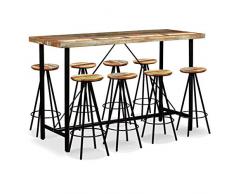 Tidyard Bar-Set 9-TLG.Massives Sheesham-Holz und Altholz Bartisch Barhocker Bar Set