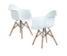 Homeinart Lot von 2 Esszimmerstuhl, Ajie Retro Stuhl Beistelltisch mit solide Buchenholz Bein - weiß