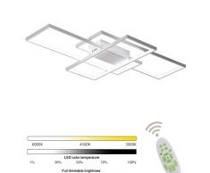LED Deckenleuchte Wohnzimmer lampen Dimmbar Deckenlampe Hängeleuchte Modern Eckig Designer Fernbedienung Leuchen Metall Acryl Schirm Decke Wohnzimmerlampe Esszimmerlampe Esstischlampe Badlampe (Weiß)