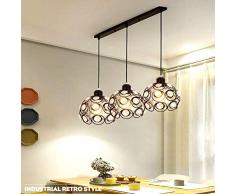 Pendelleuchte DREI Köpfe Esstischleuchte Retro Glas Lampenschirm Design, Anhänger Lüster Hängeleuchte Innen Dekorativ Decke Lampe Beleuchtung [Energieklasse A ] 1pcs,LongSuctionCup