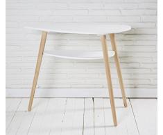 Wholesaler GmbH Weißer Konsolentisch aus Holz mit Zwei Ebenen im skandinavischen Retro Look 95 x 35 x 80 cm - Nierentisch Anrichte Sideboard Wandtisch