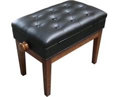 KLAVIERBANK MIT NOTENFACH - PIANOSTUHL - KLAVIERHOCKER - PIANOBANK - WALNUSS SCHWARZ HOCHGLANZ - STARKE POLSTERUNG - LEDER SCHWARZ - HÖHENVERSTELLBAR - SITZFLÄCHE 36cm x 56cm - KL13