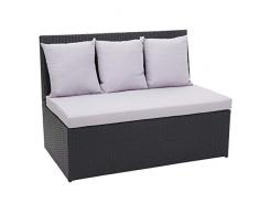 Mendler Poly-Rattan 2er Sofa HWC-G16, Gartenbank Sitzbank Sessel, Gastronomie 120cm ~ schwarz, Kissen hellgrau
