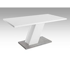 lifestyle4living Esstisch, Tisch, Küchentisch, Esszimmertisch, Säulentisch, rechteckig, matt weiße Tischplatte und Gestell, Boden Betonoptik