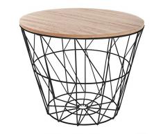 Atmosphera Korbtisch Beistelltisch Metall Korb mit Holz Deckel ⌀38cm H: 31cm (Schwarz)