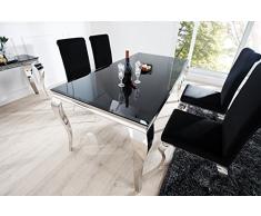 Casa Padrino Luxus Esszimmer Set Schwarz/Silber - Esstisch 200 cm + 4 Stühle - Luxus Qualität - Modern Barock