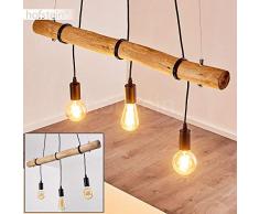 Pendelleuchte Seegaard, Hängelampe aus Metall/Holz in Schwarz/Braun, 3-flammig, 3 x E27 max. 60 Watt, höhenverstellbare Hängeleuchte, geeignet für LED Leuchtmittel