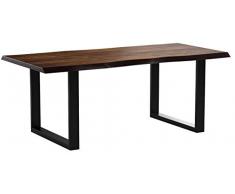 SAM Esszimmertisch 200x100 cm Quintus, echte Baumkante, nussbaumfarben, massiver Esstisch aus Akazienholz, Metallbeine schwarz, Baumkantentisch