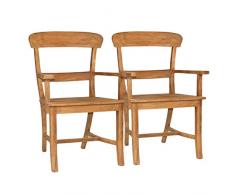 casamia Esszimmer Stühle Stuhl-Set mit Armlehnen Tanja 2 Stück mit Holzsitzfläche Teakholz gebürstet unbehandelt Kissen ohne Sitzkissen