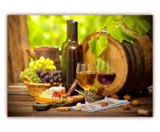 XXL Poster 100 x 70cm (F-223) Wein mit Weintrauben Weinfaß Käse Oliven und rustikaler Tisch (Lieferung gerollt!)