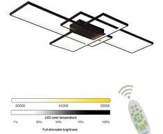LED Deckenleuchte Wohnzimmer lampen Dimmbar Deckenlampe Hängeleuchte Modern Eckig Designer Fernbedienung Leuchen Metall Acryl Schirm Decke Wohnzimmerlampe Esszimmerlampe Esstischlampe Badlampe Schwarz