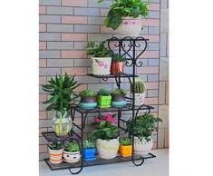 Dittzz Blumentreppe Metall, Blumenständer Multilayer Pflanzentreppe für Innen-Balkon Wohzimmer Outdoor Garten Deko, 68 x 23 x 85cm (Schwarz)