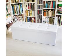Relaxdays Faltbare Sitzbank HxBxT 38 x 114 x 38 cm, XL Kunstleder Sitztruhe, Aufbewahrungsbox mit Stauraum, weiß