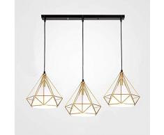 FEE-ZC Wohnzimmer Schlafzimmer Pendelleuchte Vintage E27 Schwarzgold Metall Esszimmerlampe Diamantform Design 3-flammig Hängeleuchte mit weißem Lampenschirm Esstisch