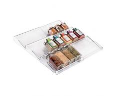 mDesign Gewürzregal für Schublade – ausziehbarer Gewürzständer von 20 cm bis 39 cm aus Kunststoff für alle Küchenschubladen geeignet – Schubladeneinsatz auf 3 Ebenen - durchsichtig