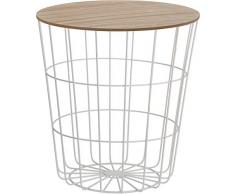 Meinposten. Beistelltisch Tisch Stauraum Korb Couchtisch Metall Holz Nachttisch weiß B-Ware