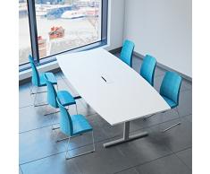 Weber Büro Easy Konferenztisch Bootsform 240x120 cm Weiß mit Elektrifizierung Besprechungstisch Tisch, Gestellfarbe:Silber