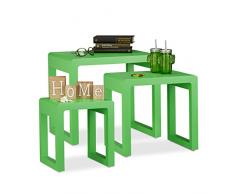 Relaxdays Satztisch 3er Set, Beistelltische ineinander stapelbar, matt lackierter Holztisch in elegantem Design, grün