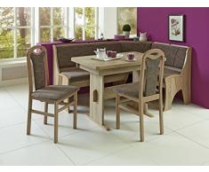 HOWE-Deko Truhen-Eckbankgruppe, Eiche Sonoma Dekor BZW. Eiche massiv sonomafarbig; Eckbank, 2 Stühle und ausziehbarer Wangentisch, Bezug: beige-grau, variabel aufbaubar