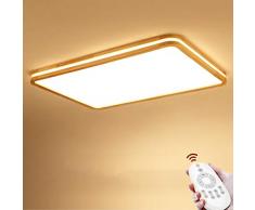 LED Holz Deckenleuchte Lampe Rund rechteckige Holzlampe Dimmbar Eiche Deckenlampe Innenbereich Moderne minimalistische Doppelschicht Lichtdurchlässigkeit Holz Deckenlampe 80W 96*66CM 7500 Lumen