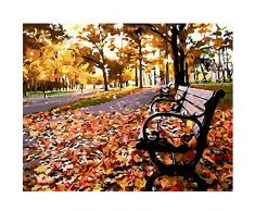 Hyllbb DIY ölgemälde Parkbänke, Laub, Herbst Landschaft Bild Zeichnung Wohnzimmer Acryl einzigartige Geschenke Leinen Dekor Kunst -50 * 65cm,Without frame