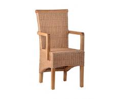 MiaMöbel Armlehnstuhl 53x98x57 cm Modern Massivholz Rattan Mahagoni Rattan Natur