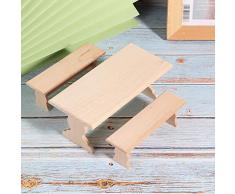 JULYKAI Puppenhaus Dekoration Puppenhaus Tischbank, Miniatur 1:12 Tischbank, Küche für Schlafzimmer für Wohnzimmer Garten(Long Table Bench)