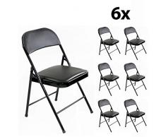 Stalwart - 6er Set stabile Klappstühle bis 130 kg belastbar Faltstühle Stuhl Metall in schwarz PVC für Gäste und Veranstaltungen, 6 Stühle