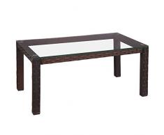 Polyrattan Tisch Teetisch Beistelltisch für den Garten in Braun mit 5 mm Glastischplatte (Transparent)