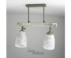 Raffinierte Deckenleuchte in Shabby Weiß Grau gemustert Vintage Design 2x E27 bis zu 60 Watt 230V aus Metall & Holz Küche Esszimmer Lampe Leuchten Beleuchtung innen