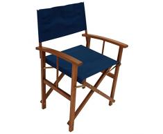 DEGAMO 2er Set Regiesessel klappbar, Gestell Eukalyptusholz, Bezug dunkelblau, FSC®-Zertifiziert