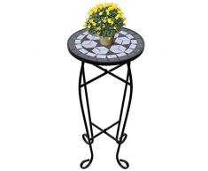 Tidyard Mosaiktisch Mosaik Beistelltisch Bistrotisch Balkontisch mit Eisenrahmen, Rund,30 x 60 cm (Ø x H), Weiß-Schwarz