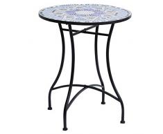 Outsunny Gartentisch Mosaiktisch Balkontisch Beistelltisch Seviertisch rund Stahl + Keramik Blau + Weiß Ø60 x H71 cm