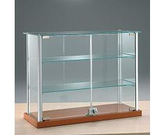 MHN kleine Aufsatzvitrine Glas - Tischvitrine Alu abschließbar kirschbaumfarbig 65 cm breit 25 cm tief