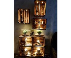 8er Set geflammte Kiste für Bücherregal - flambierte Apfelkiste / Obstkiste als Schuhregal - Kistenregal Regalkiste Obstkistenregal Regal Wandregal aus Holz - dunkel rustikal neu 50x40x30cm