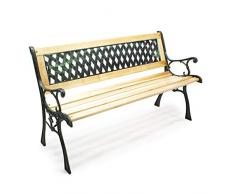 Wiltec Gartenbank Sitzbank Inge aus Holz und Gusseisen mit Gittermotiv Parkbank Zweisitzer Bank
