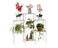 Relaxdays Blumenregal Holz, 7 Ablagen f. Pflanzen, dekorative Blumentreppe f. Indoor, stehend, 86,5 x 95 x 29,5 cm, weiß