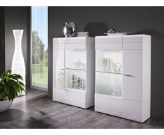 Dreams4Home Highboard Set Cors - Set, 2er Set, Highboard, Kommode, Konsole, Phono Möbel, Hochglanz, Aufbewahrung, Wohnzimmer, Diele, Flur, Esszimmer, B/H/T: 90 x 140 x 35 - 45 cm, in Hochglanz weiß, tiefgezogene Fronten, Beleuchtung:2