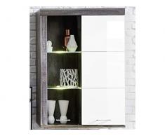 möbelando Hängevitrine Vitrinenschrank Wandschrank Vitrine Hängeschrank Laraine I Driftwood/Weiß-Hochglanz