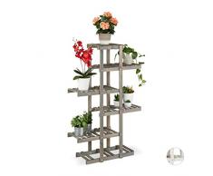 Relaxdays Blumenregal Holz, Blumentreppe 5-stufig, Pflanzenregal Innen, Pflanzentreppe Shabby, HxBxT: 125x81x25 cm, Grau
