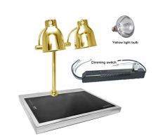YZT QUEEN Lebensmittel erwärmung Lampe, kommerziellen doppelkopf Lebensmittel erwärmung Lampe, Touch schneidetisch, explosionssichere Infrarot-Glühlampe mit gelbem Licht, dimmschalter,Gold
