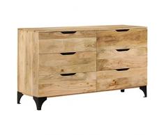 N / A vidaXL Sideboard Mit 6 Schubladen, Vitrinenschrank Küchenschrank Esszimmerschrank Massivholz Badschrank für Wohnzimmer, Schlafzimmer, Flur oder Bad 140 x 45 x 80 cm