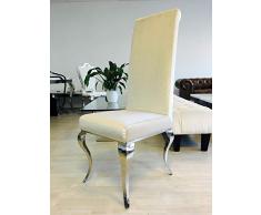 HG Royal Estates XXL Saphir Barock Designer Esstischstuhl Esszimmerstuhl Essstuhl Esszimmer Stuhl Edelstahl Samtbeige