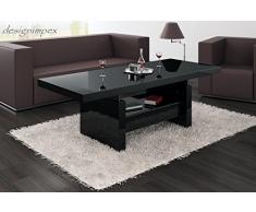 Design Couchtisch Aversa H-111 Schwarz Hochglanz Schublade höhenverstellbar ausziehbar